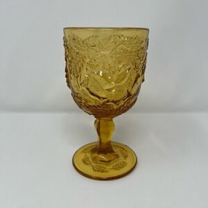 Fenton LG Wright Madonna Inn Flat Rose 6.5" Wine‎ Glass Goblet Amber